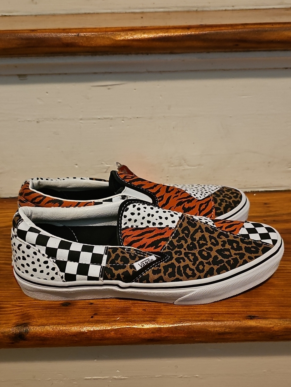 Vans Multi-Print Slip-On Sneakers - Black, White, Brown, Orange